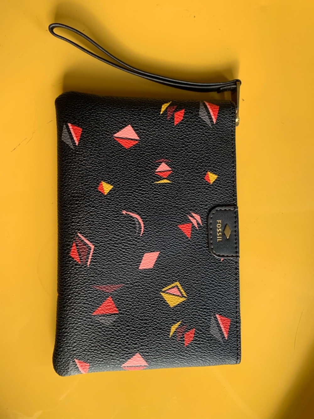 Fossil Black Zip Wristlet with Gold Hardware